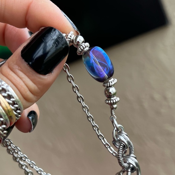 Handmade maille choker necklace blue purple aura crystal stainless steel chain - Picture 12 of 14